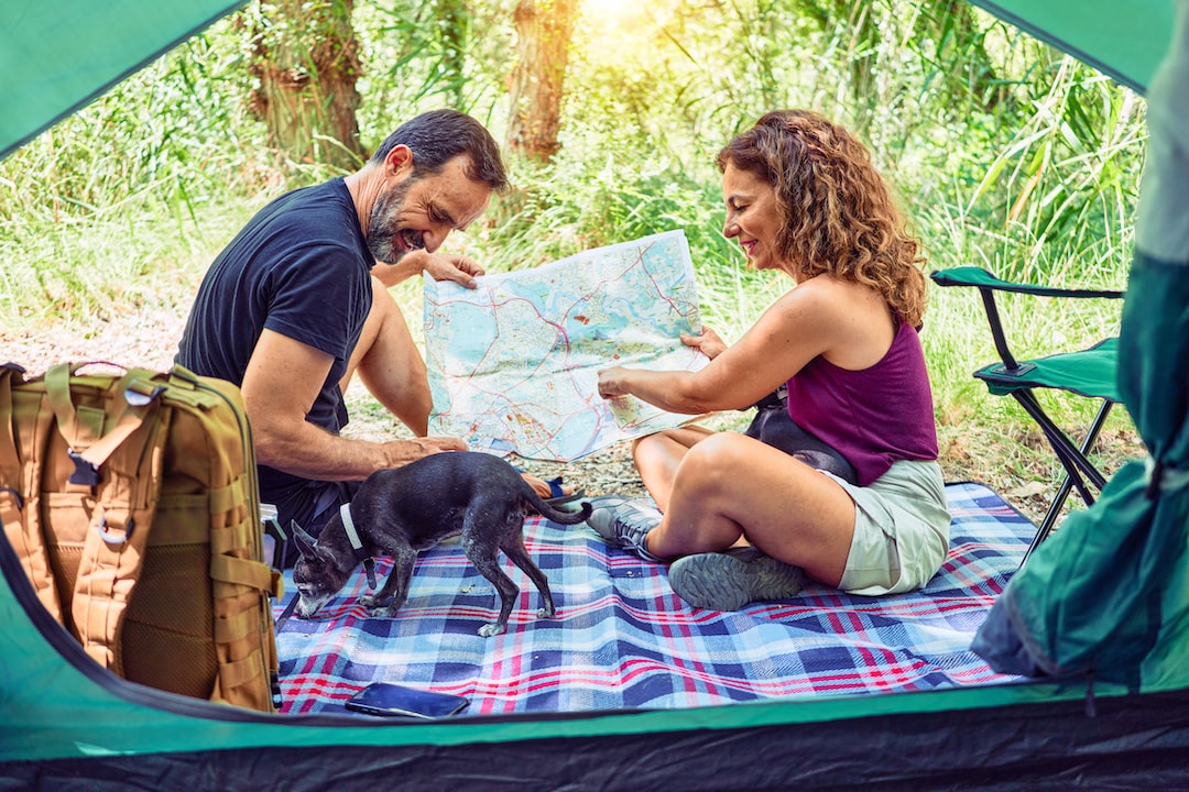 An image showcasing a breathtaking vista of a winding trail surrounded by towering trees, leading to a secluded campsite nestled beside a crystal-clear river, evoking the serene beauty of untouched nature